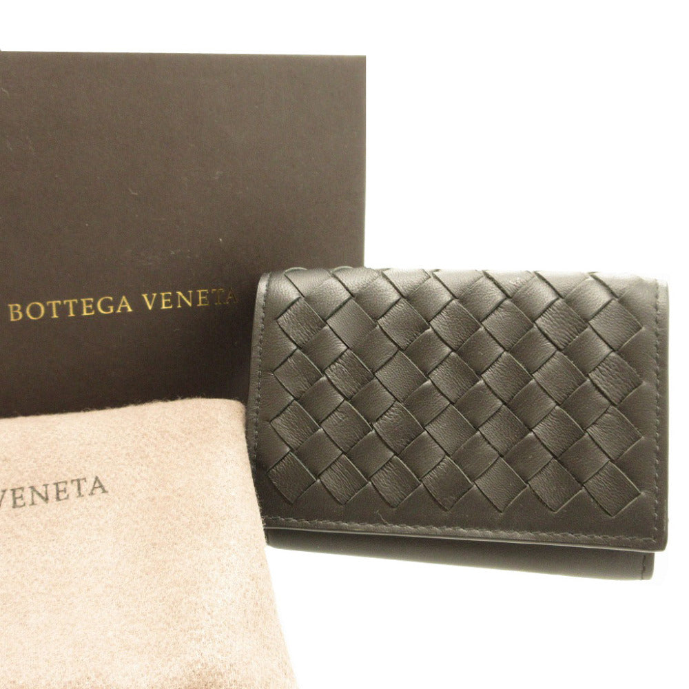BOTTEGAVENETA Tri-fold wallet leather black Compact wallet INTRECCIATO mens(Unisex)