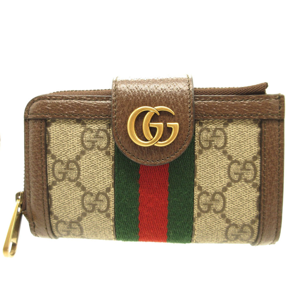GUCCI Card Case 699353 GG canvas, leather beige Compact wallet Ofidia GG Marmont Women