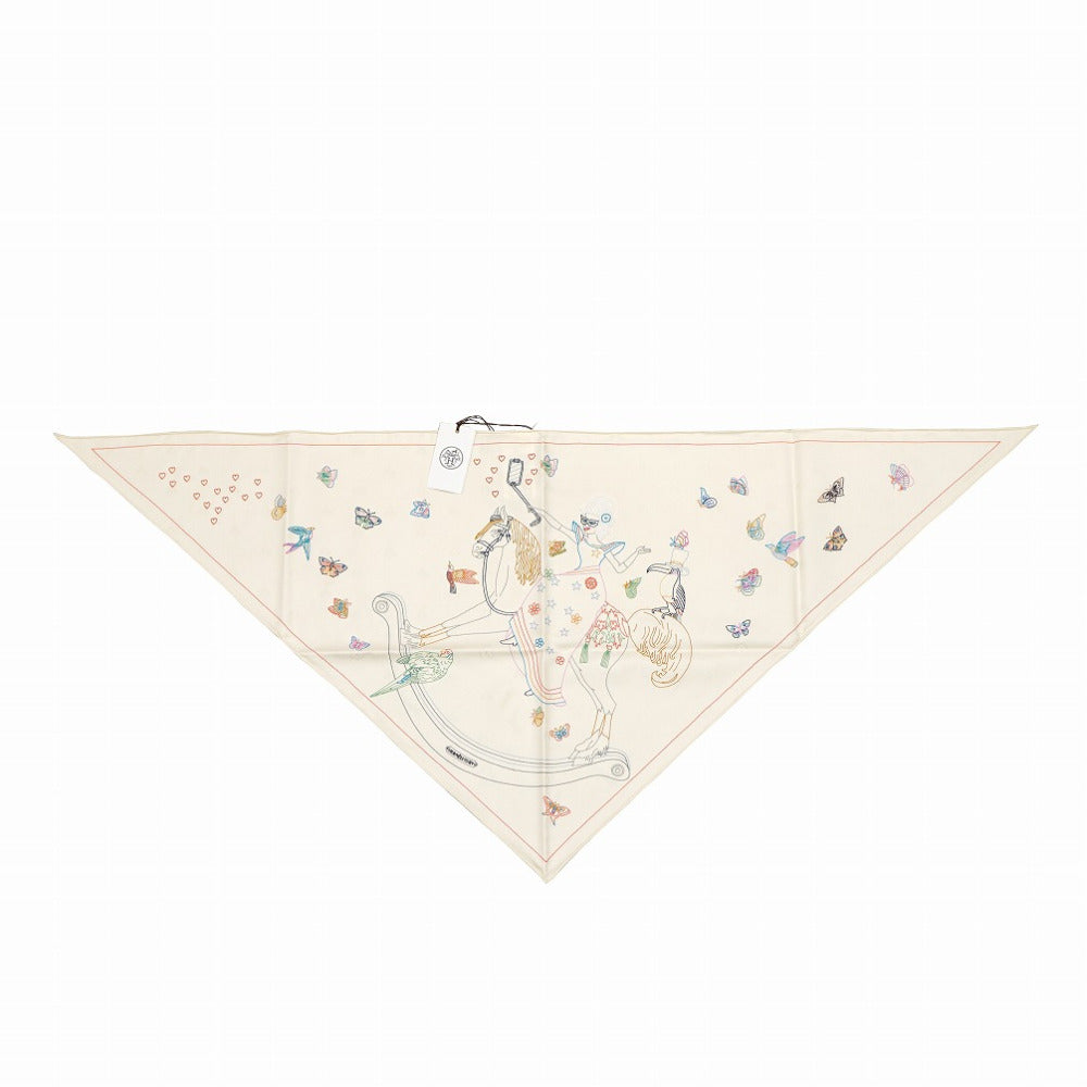 HERMES scarf silk Ivory hermes story Triangle scarf Carre Women