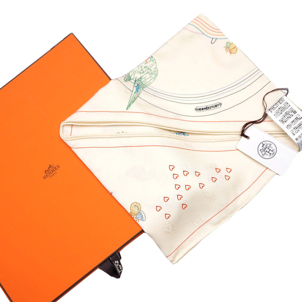 HERMES scarf silk Ivory hermes story Triangle scarf Carre Women