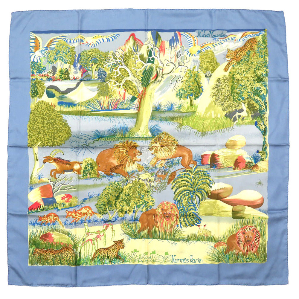 HERMES scarf silk blue Carre90 NUBA MOUNTAIN Nuba Mountain Women