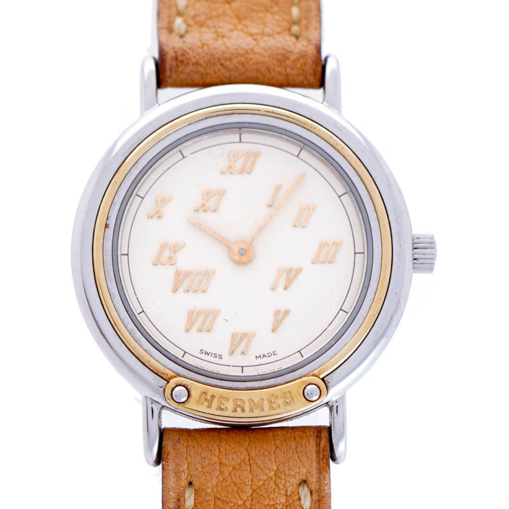 HERMES Watches Quartz Stainless Steel, Gold Plated, Leather Ivory Quartz Meteor Ivory dial Women