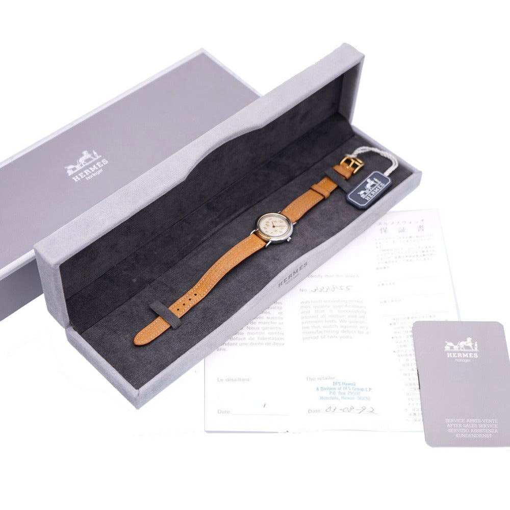HERMES Watches Quartz Stainless Steel, Gold Plated, Leather Ivory Quartz Meteor Ivory dial Women
