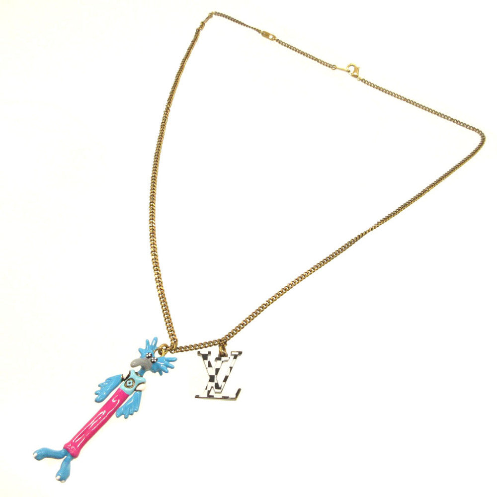 LOUIS VUITTON Necklace MP2928 Metal, Enamel gold Pendant LV Animals mens(Unisex)