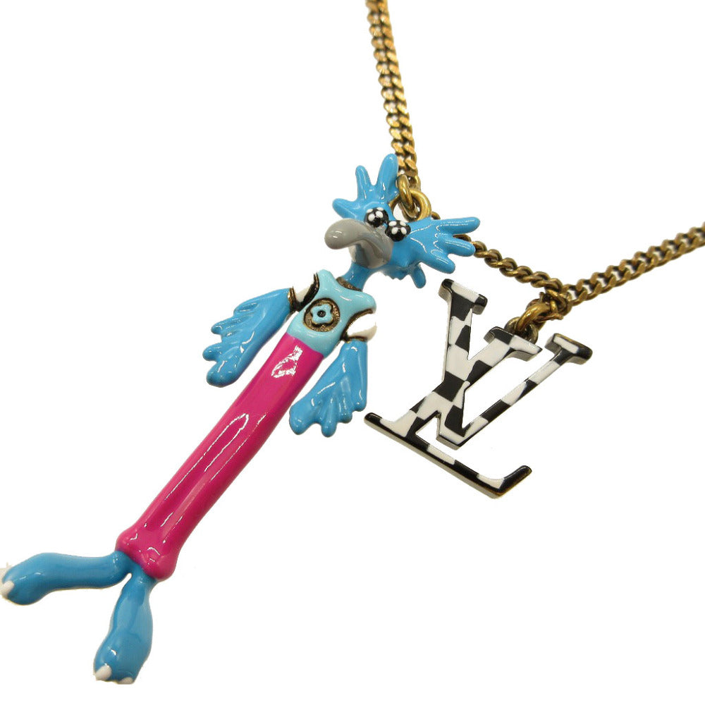 LOUIS VUITTON Necklace MP2928 Metal, Enamel gold Pendant LV Animals mens(Unisex)