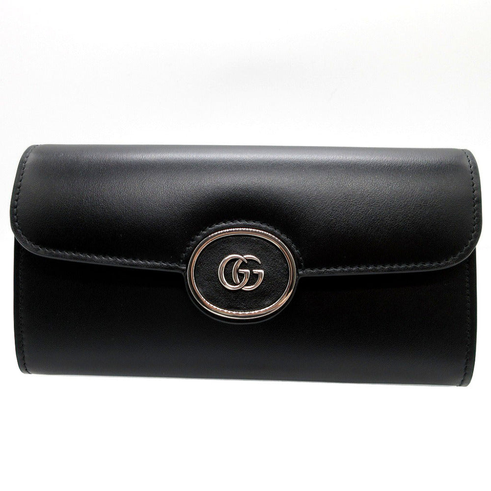 GUCCI Long Wallet Purse 762167 leather black Two fold mini john double Women(Unisex)