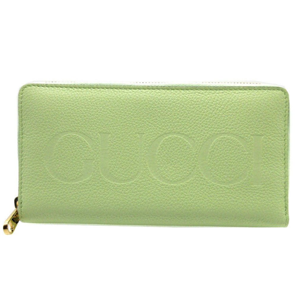 GUCCI Long Wallet Purse 658691 leather Light green Zip Around logo Women