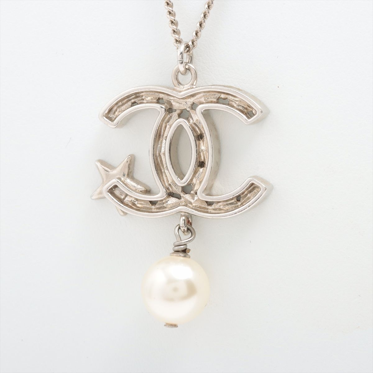 Chanel CC Star Pearl Drop Pendant Necklace