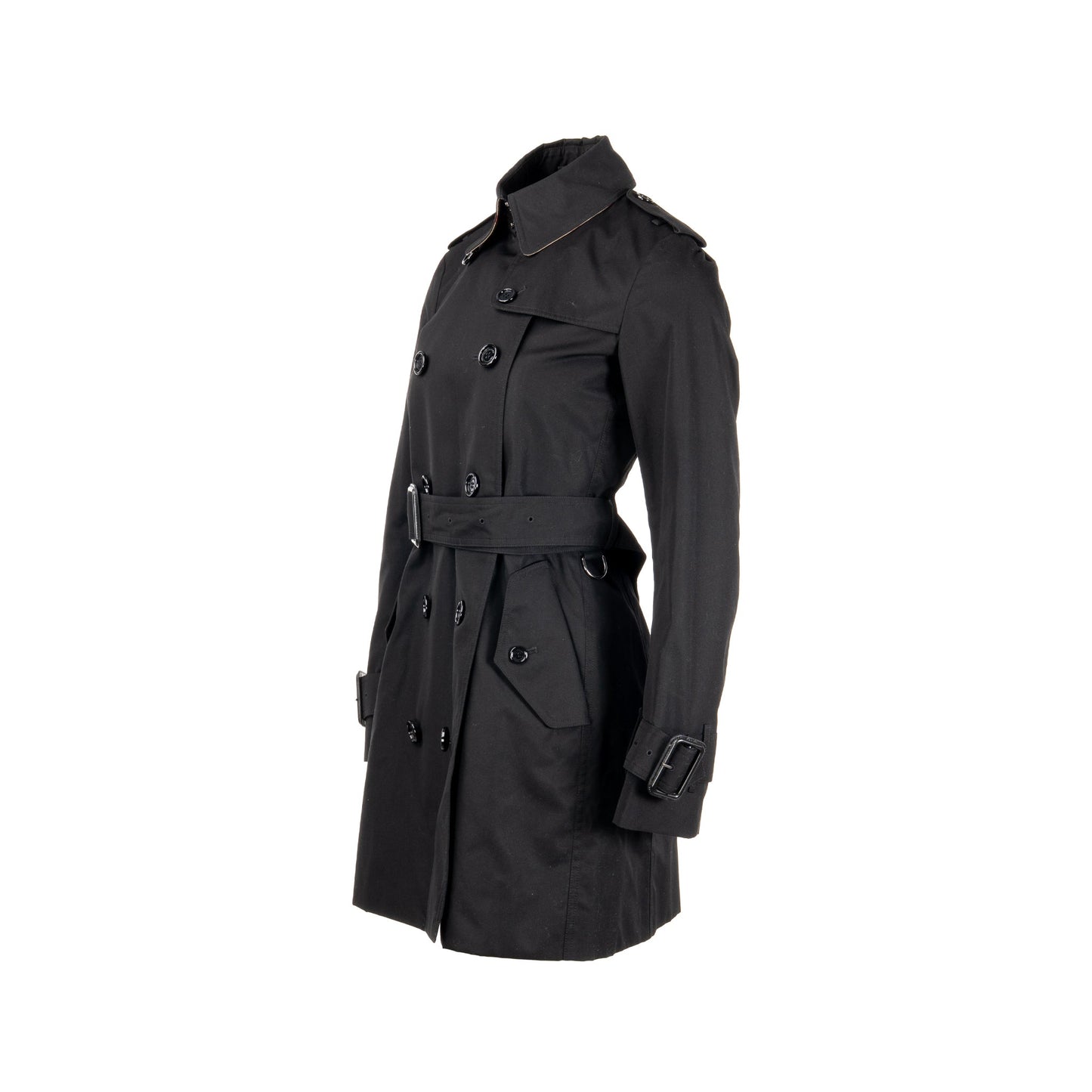 Burberry Size 34 Mid-length Kensington Heritage Trench Coat Ployester/Cotton Black