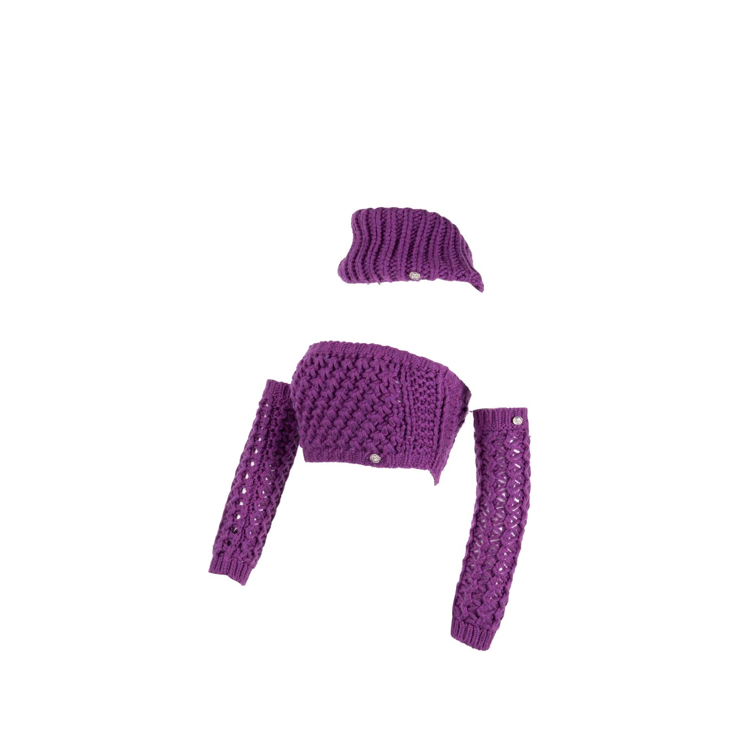 Chanel Size 36 CC Button Knit Jacket ize XS Ensemble Wool/Polyamide Purple (Sell in Set)