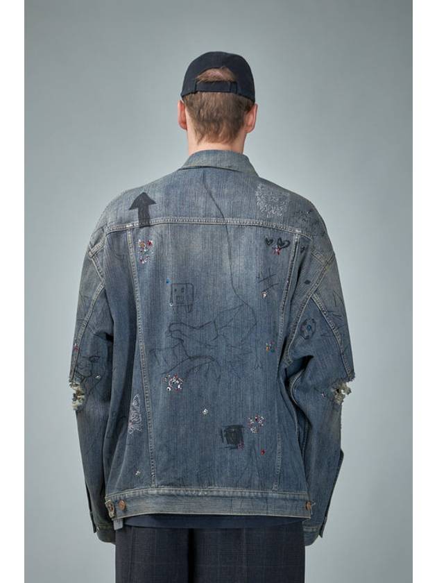 Luxury Balenciaga Trending 2025 Graffiti Denim Jacket Blue