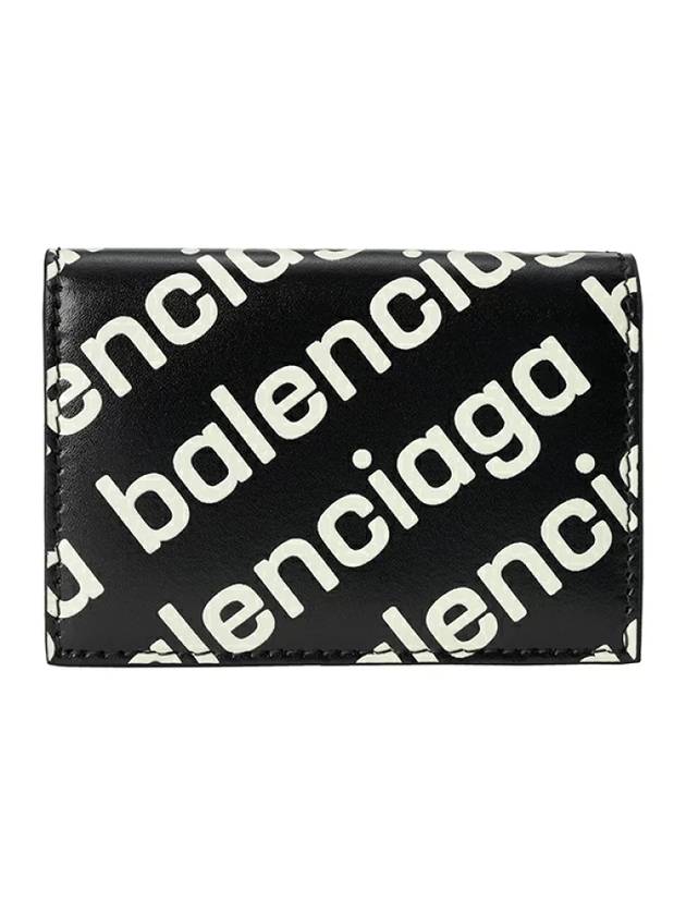 Luxury Balenciaga Trending 2025 All-Over Logo Print Tri-Fold Half Wallet Black