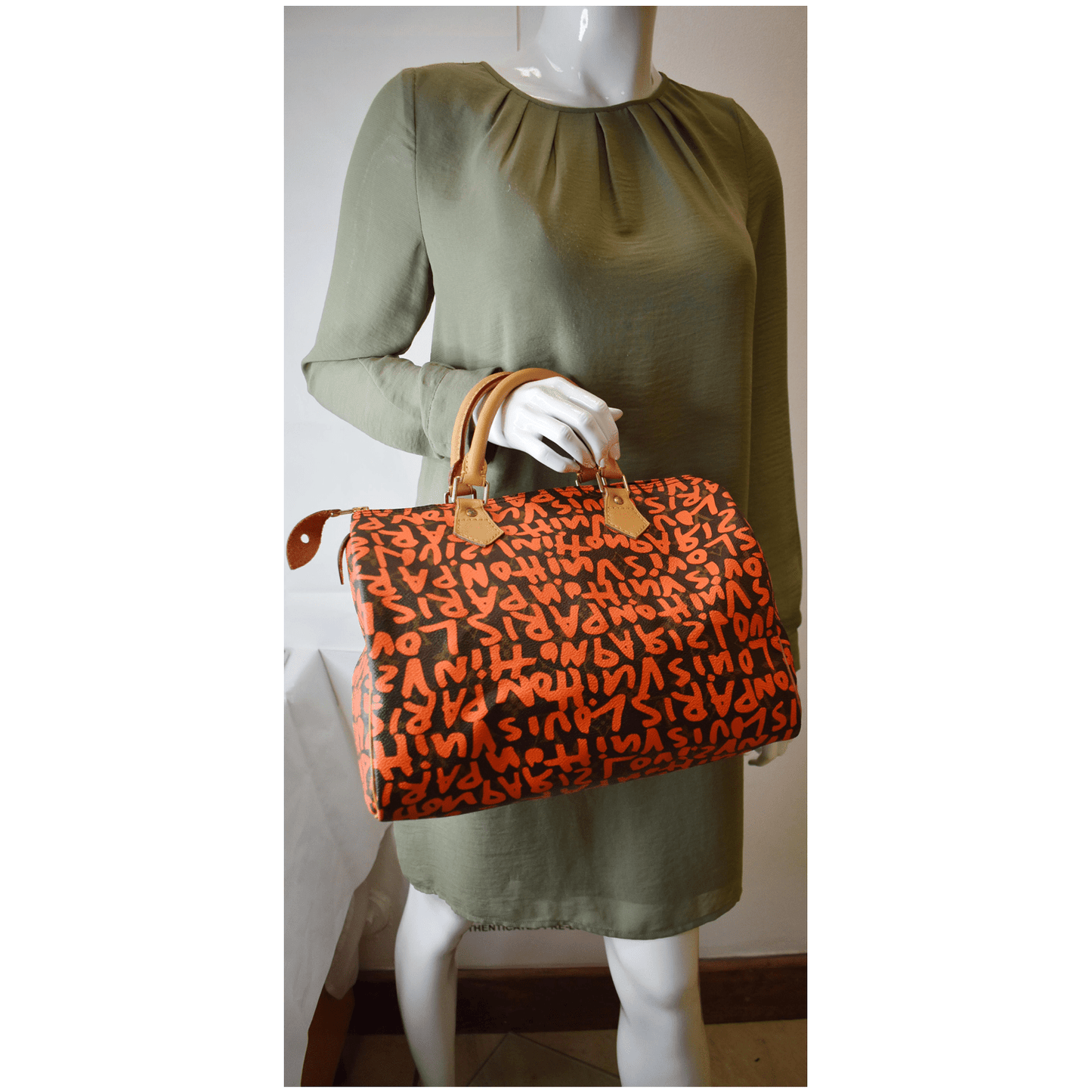 LOUIS VUITTON Speedy 30 Graffiti Monogram Satchel Bag Orange
