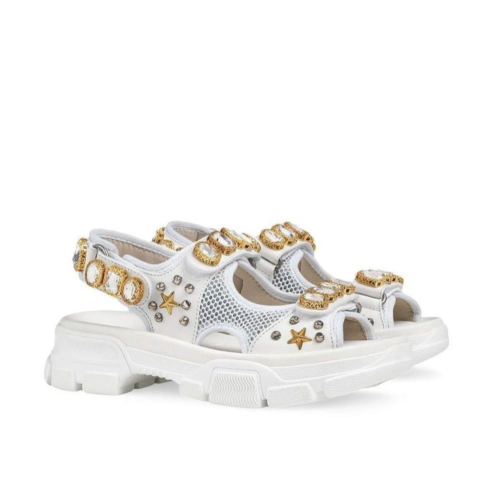 Gucci Crystal Embellished Sandals White