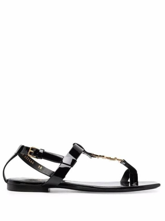 Luxury Saint Laurent Trending 2025 Women's Cassandra Monogram Logo Patent Leather Sandals Black
