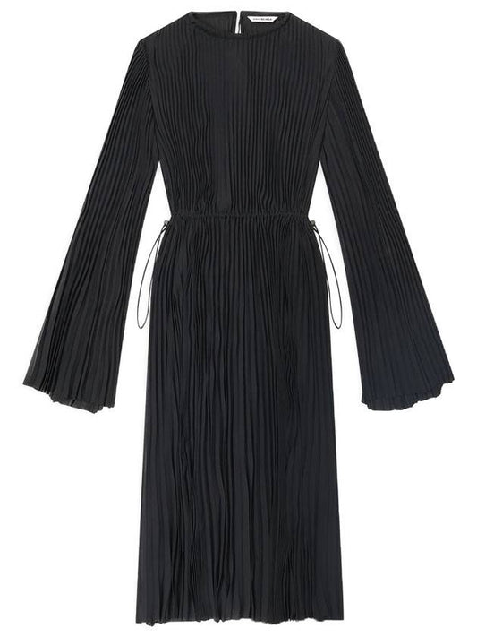 Luxury Balenciaga Trending 2025 Pleated Crepe De Chine Midi Dress Black