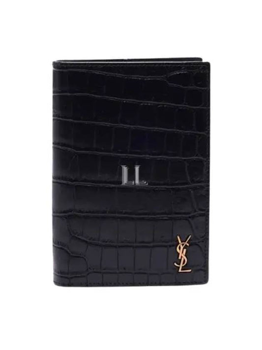 Luxury Saint Laurent Trending 2025 Monogram Crocodile Card Passport Wallet Black