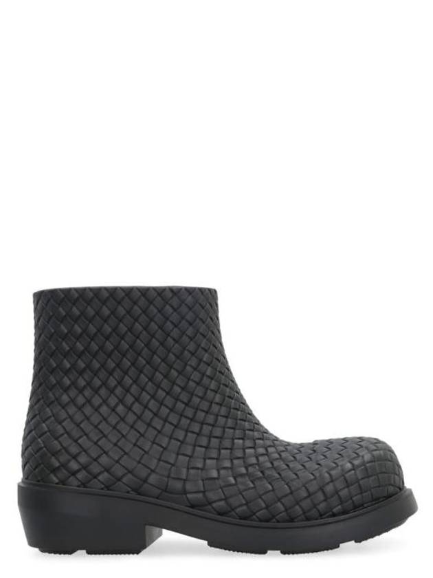 Luxury Bottega Veneta Fireman Intrecciato Leather Ankle Boots Black