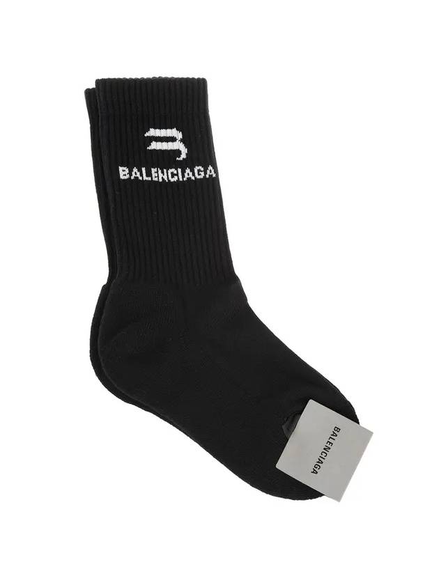 Luxury Balenciaga Trending 2025 Logo Ribbed Cotton Socks Black