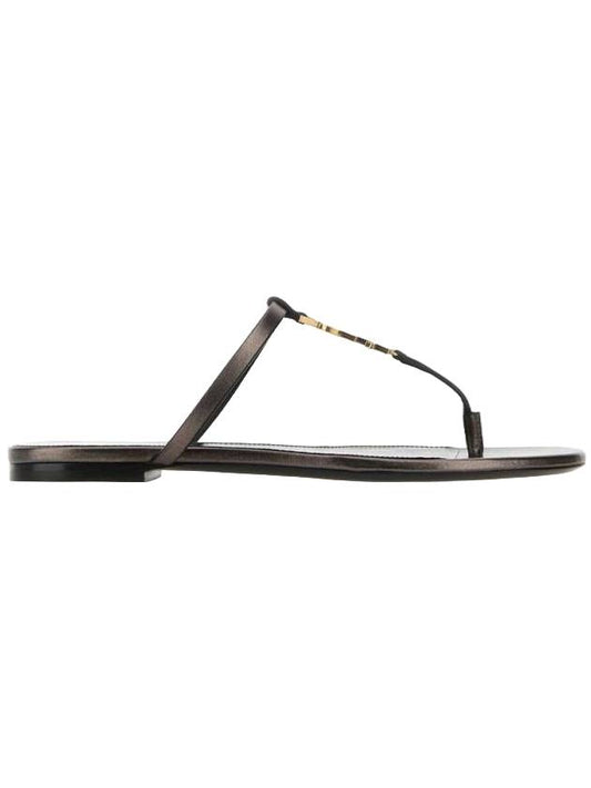 Luxury Saint Laurent Trending 2025 Cassandra Slide Leather Flip Flops Brown