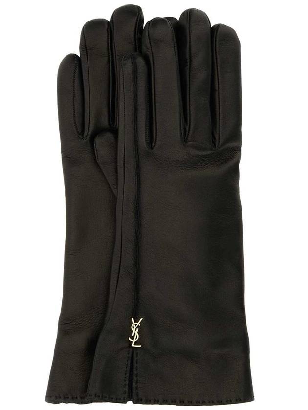 Luxury Saint Laurent Trending 2025 Cassandre Leather Gloves Black
