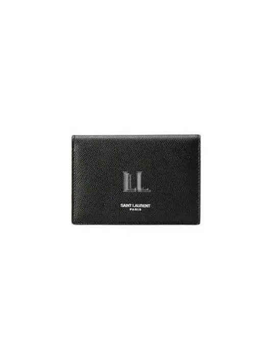 Luxury Saint Laurent Trending 2025 Business Flap in Grain De Poudre Embossed Leather Card Wallet Black