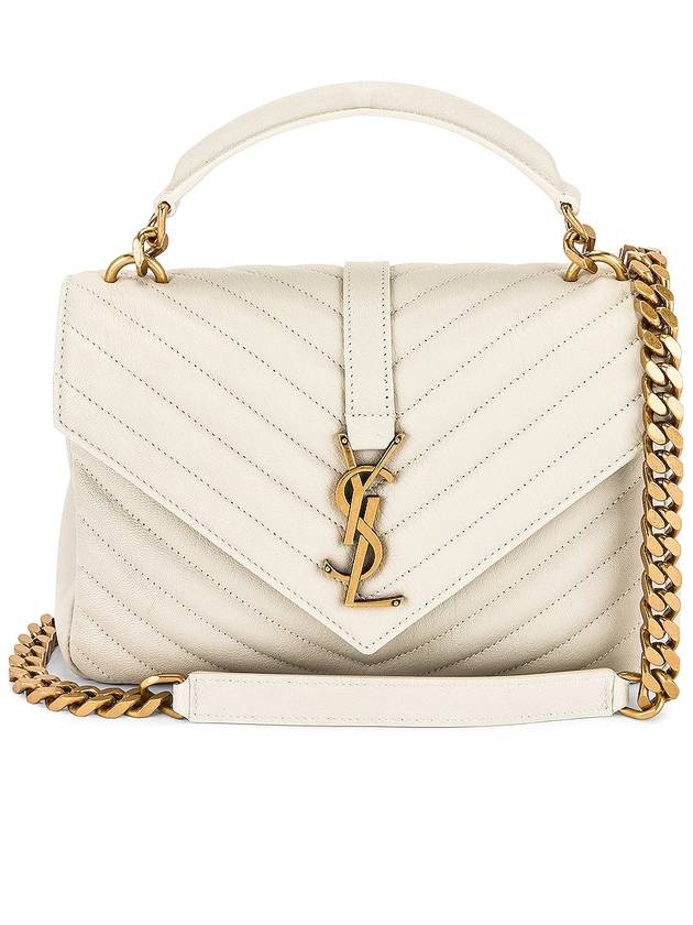 Luxury Saint Laurent Trending 2025 College Medium in Quilted Leather Shoulder Bag Blanc Vintage
