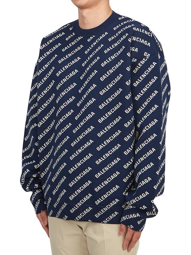 Luxury Balenciaga Trending 2025 Allover Logo Crew Sweatshirt Navy
