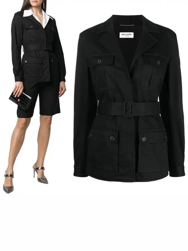 Luxury Saint Laurent Trending 2025 Safari Cotton Gabardine Linen Jacket Black