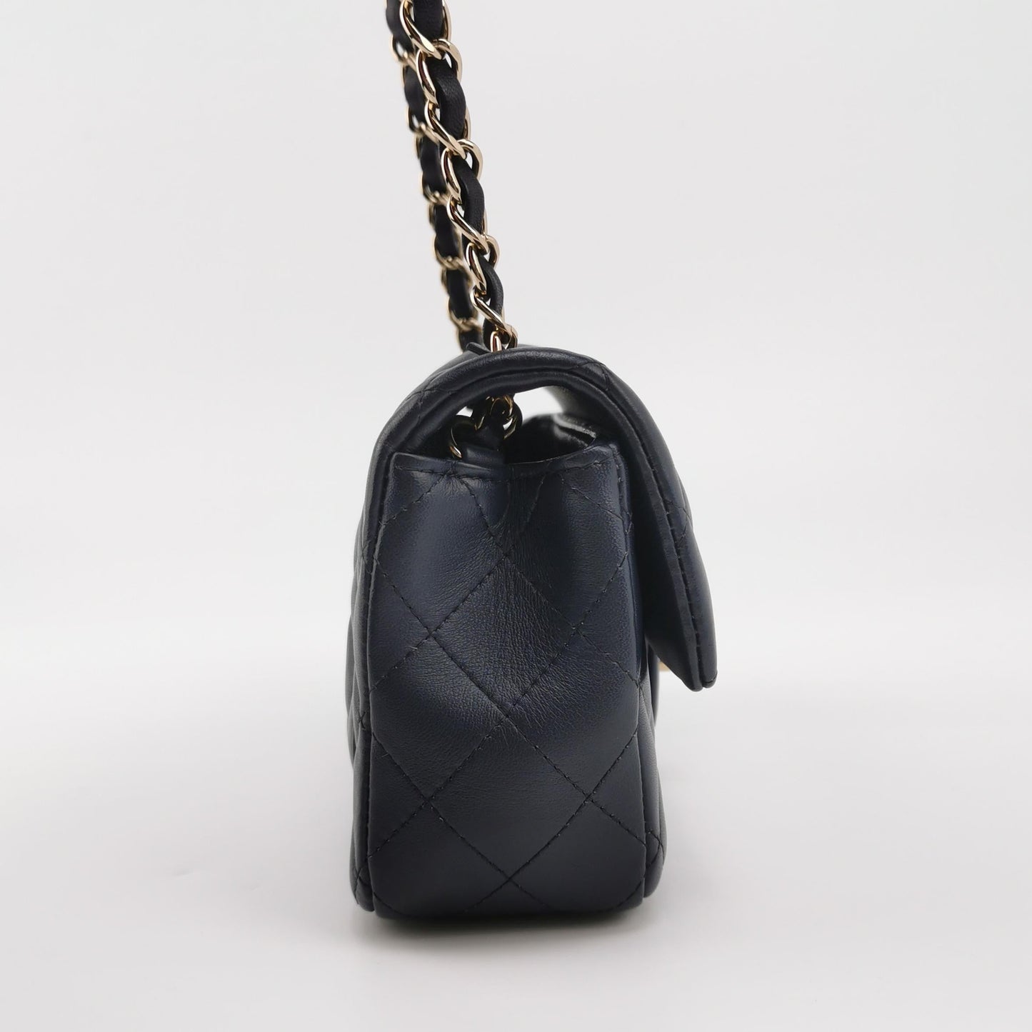 Chanel Classic Flap Mini Rectangular Navy Lambskin Leather Gold Hardware, 2020