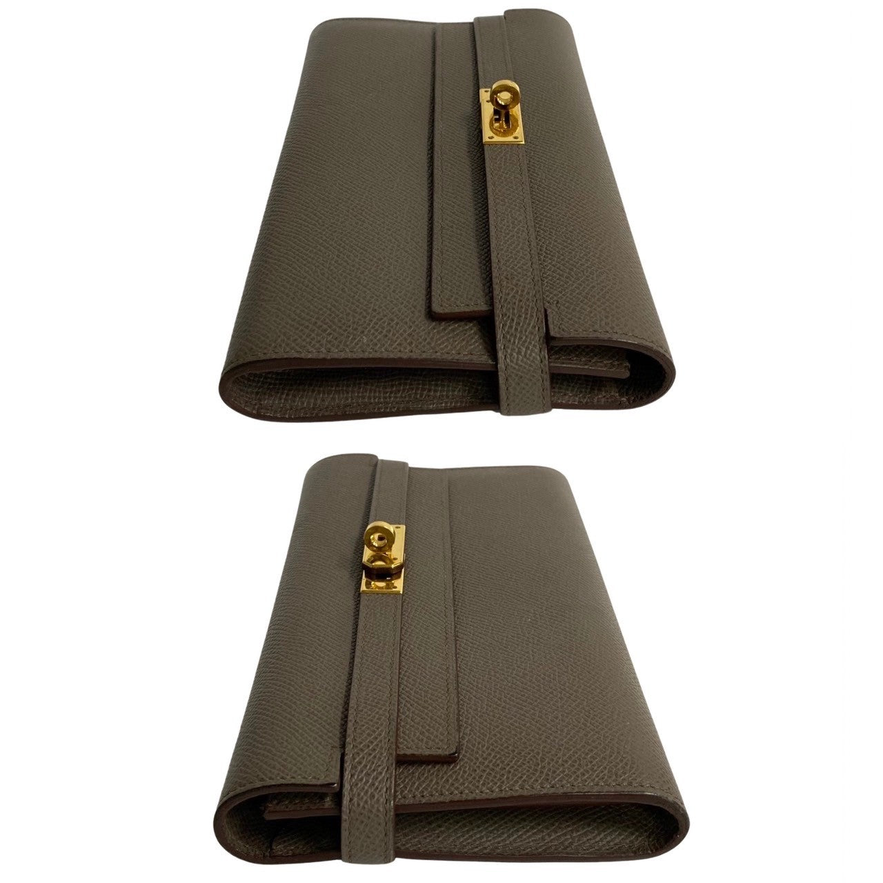 HERMES Long Wallet Purse leather gray Kelly wallet Women