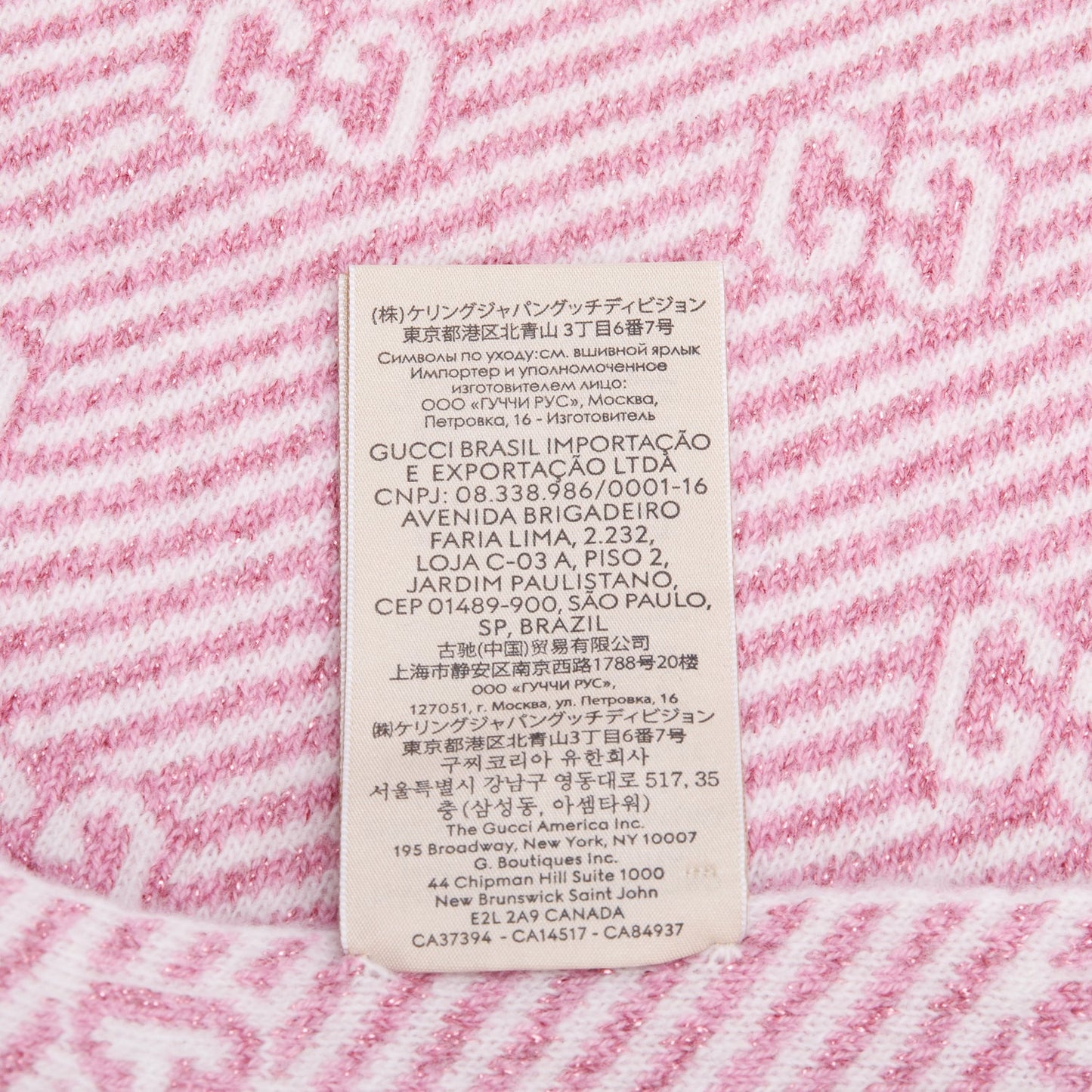 Gucci Pink Diagonal Stripe GG Jacquard Cashmere Wool Scarf