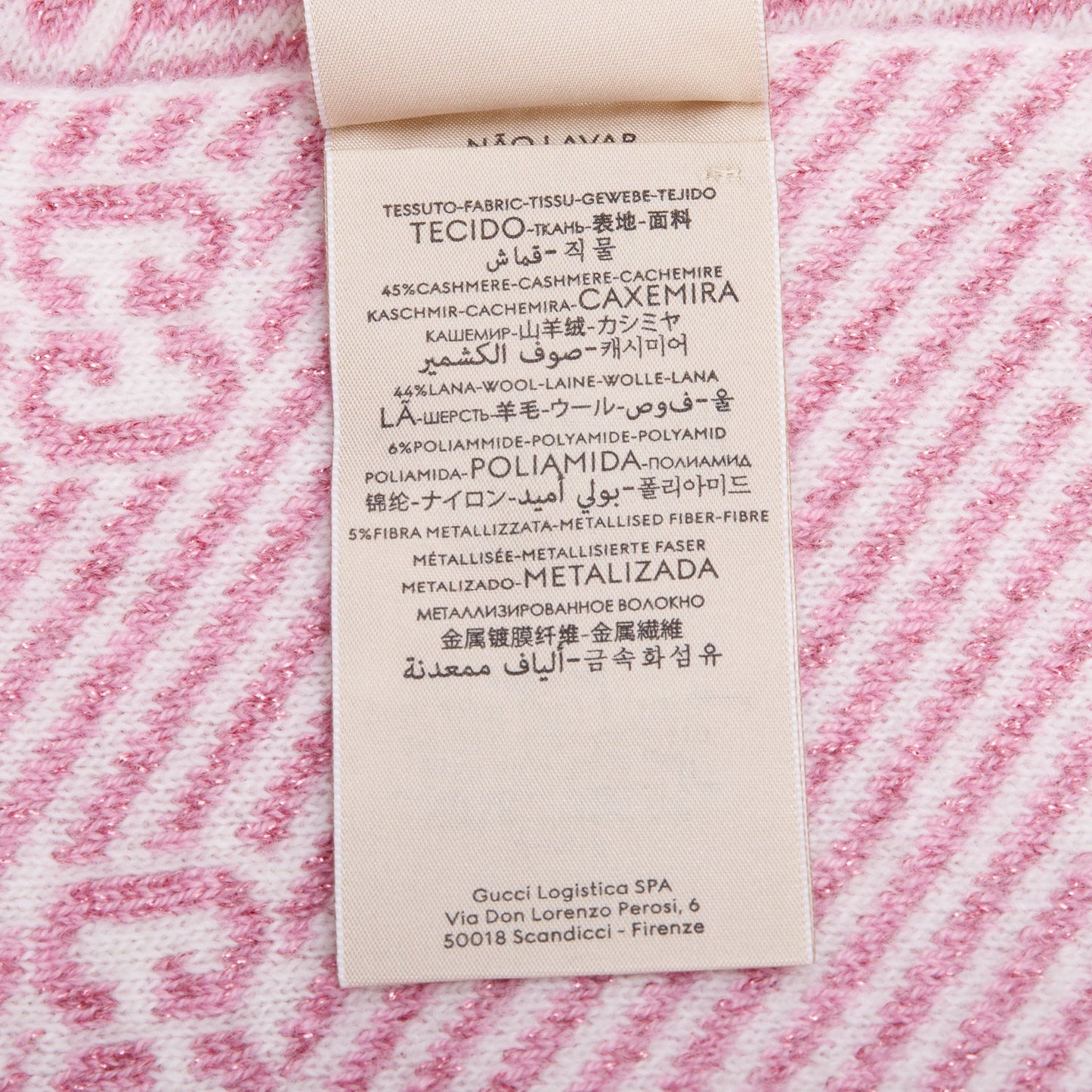 Gucci Pink Diagonal Stripe GG Jacquard Cashmere Wool Scarf