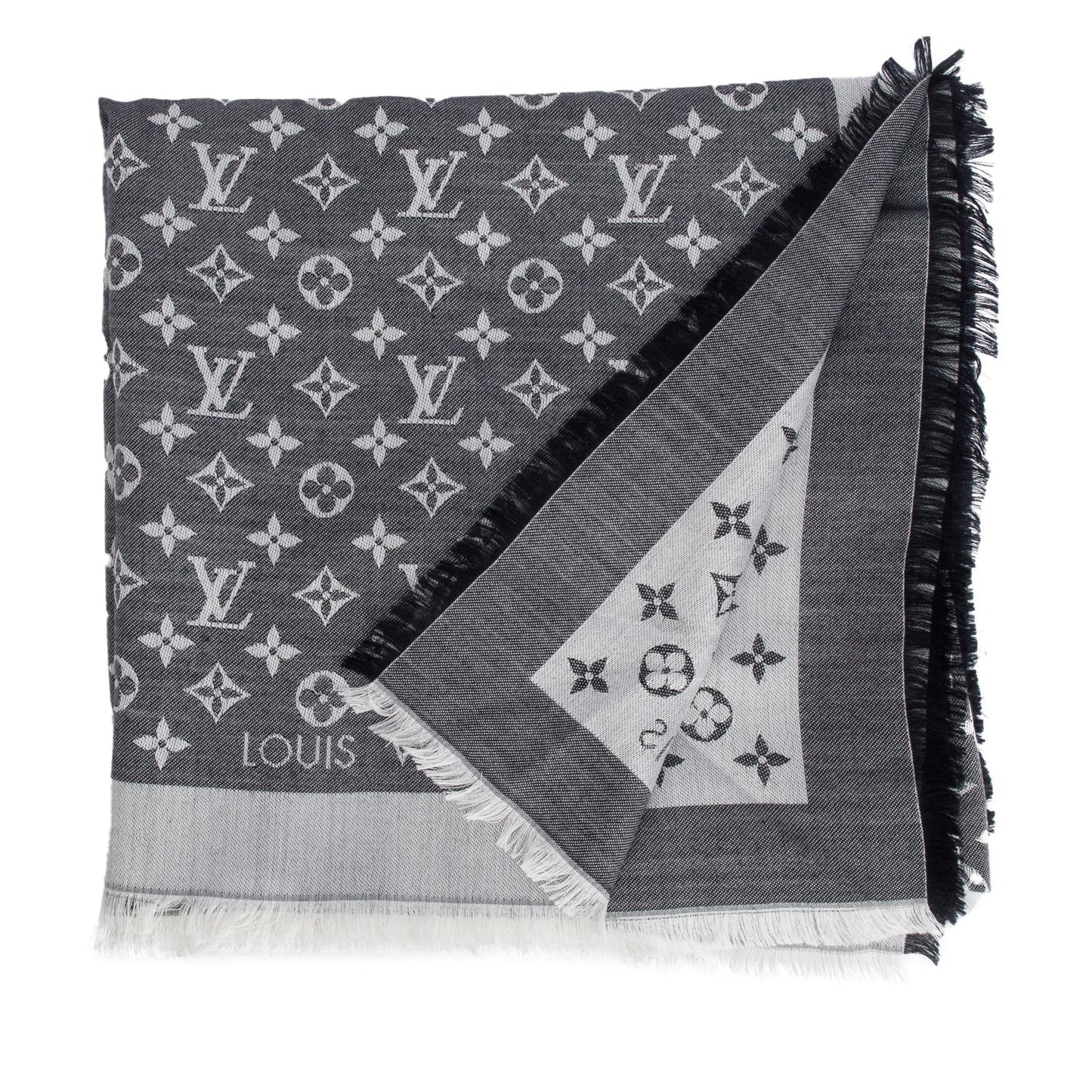 Louis Vuitton Grey/ Black Monogram Denim Shine Shawl Scarf
