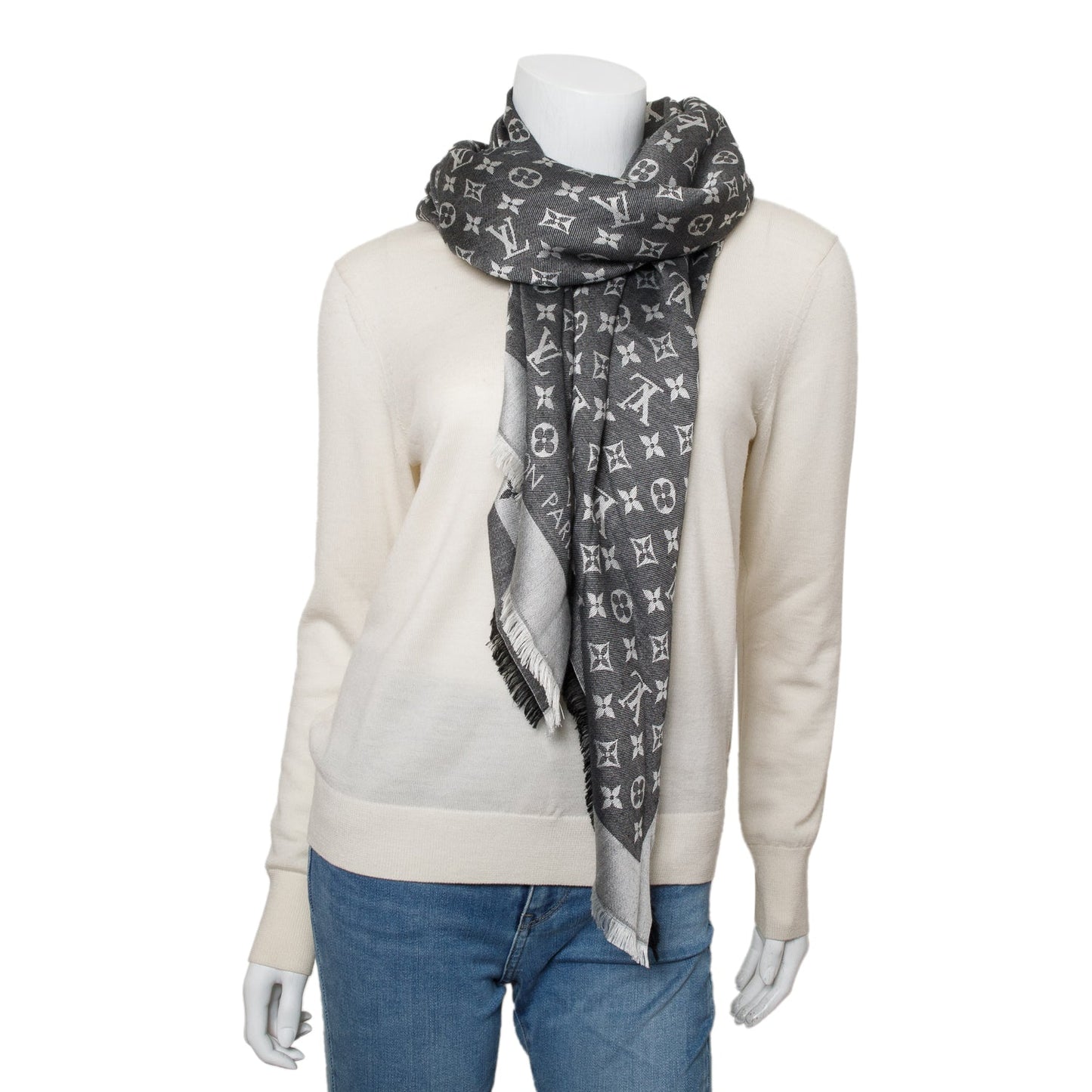 Louis Vuitton Grey/ Black Monogram Denim Shine Shawl Scarf
