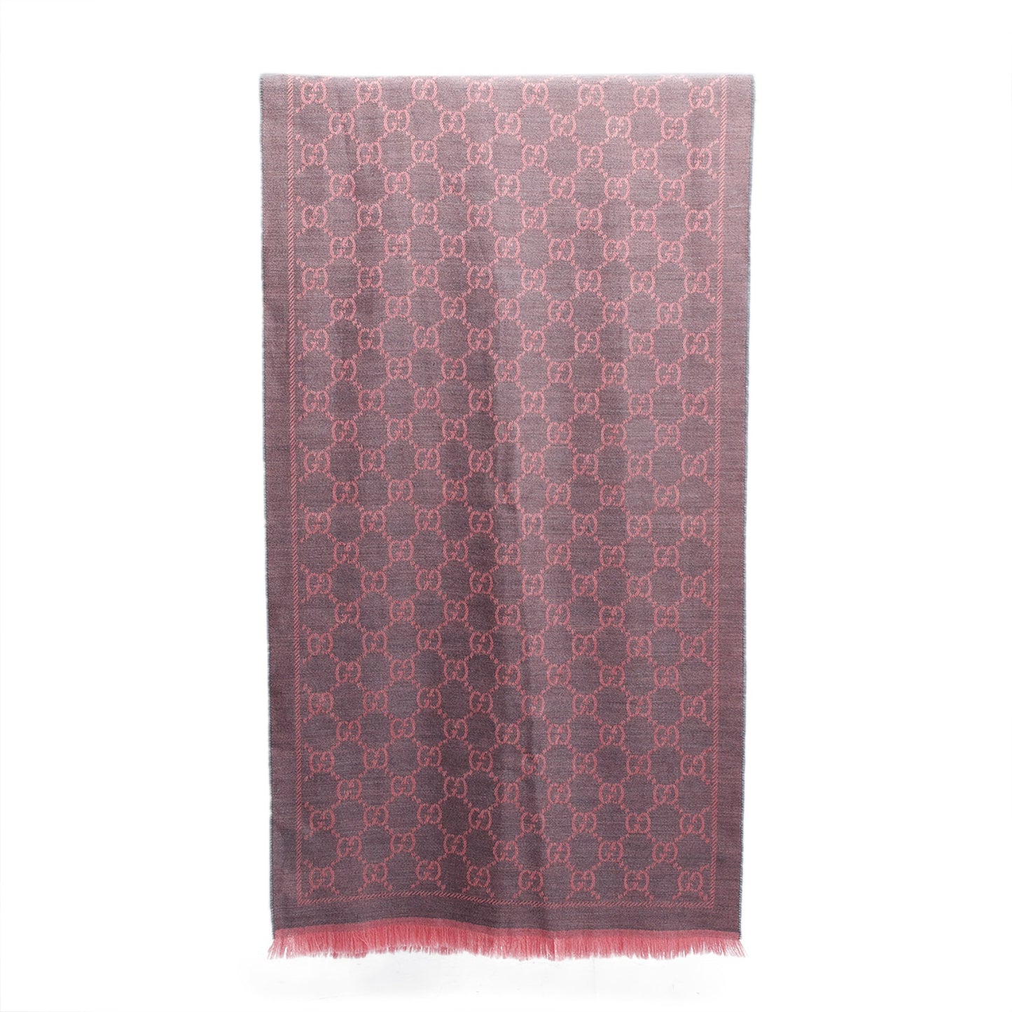 Gucci Pink/Grey GG Jacquard Wool Silk Scarf