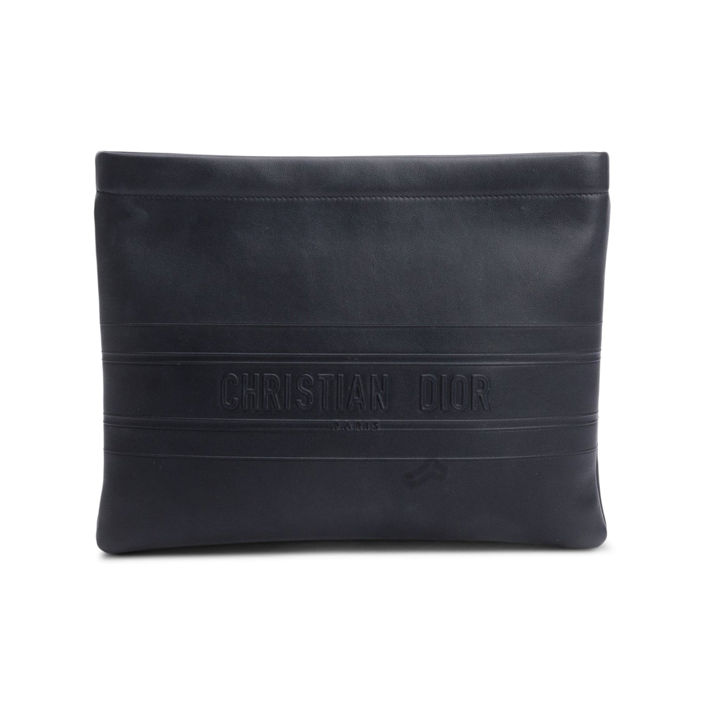 Christian Dior Black calfskin Leather Logo Strip Zip Pouch