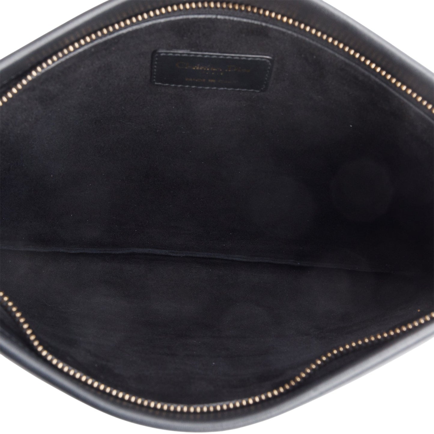 Christian Dior Black calfskin Leather Logo Strip Zip Pouch