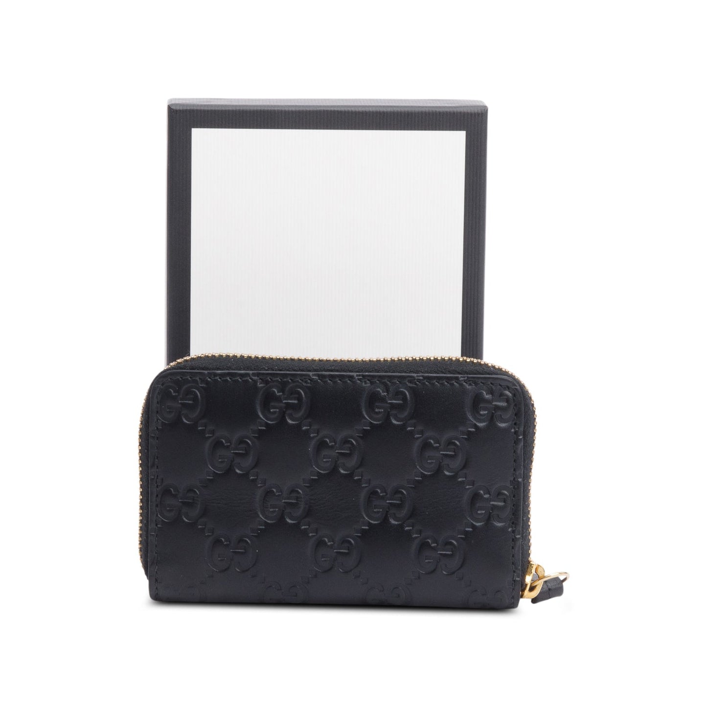 Gucci Black Guccissima Leather Zip Around Card Case