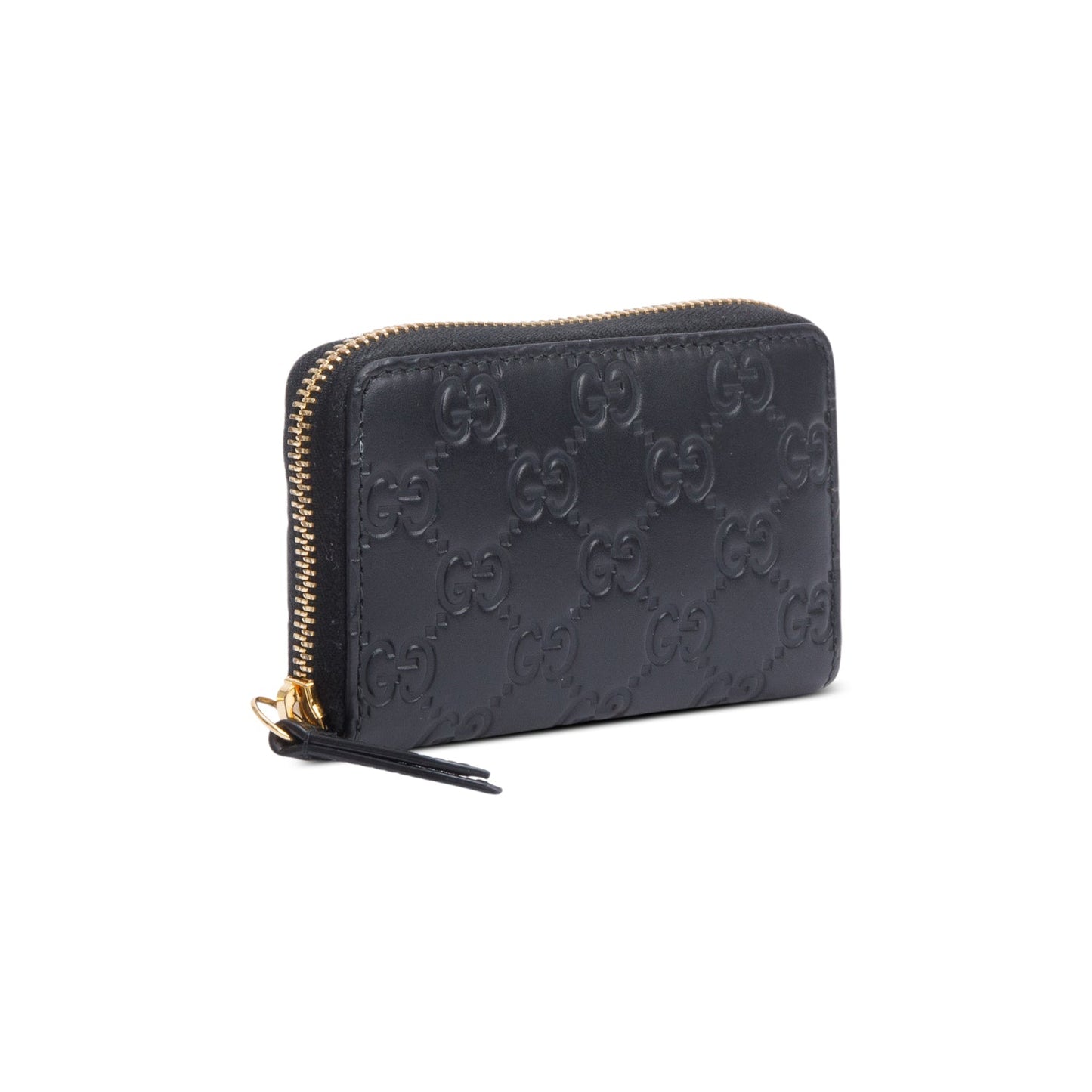 Gucci Black Guccissima Leather Zip Around Card Case