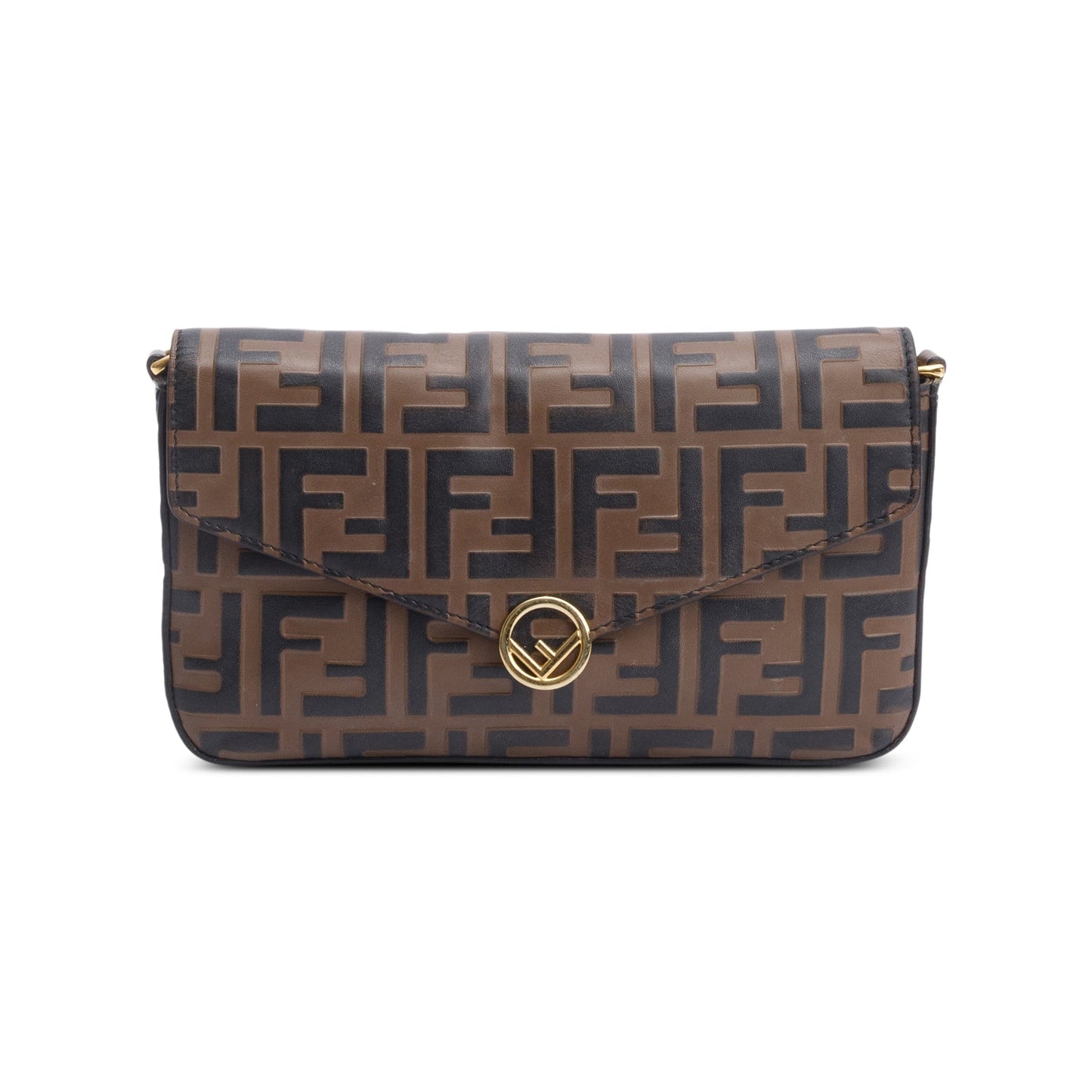 Fendi Brown FF Embossed Leather F is Fendi Envelope Wallet on Chain