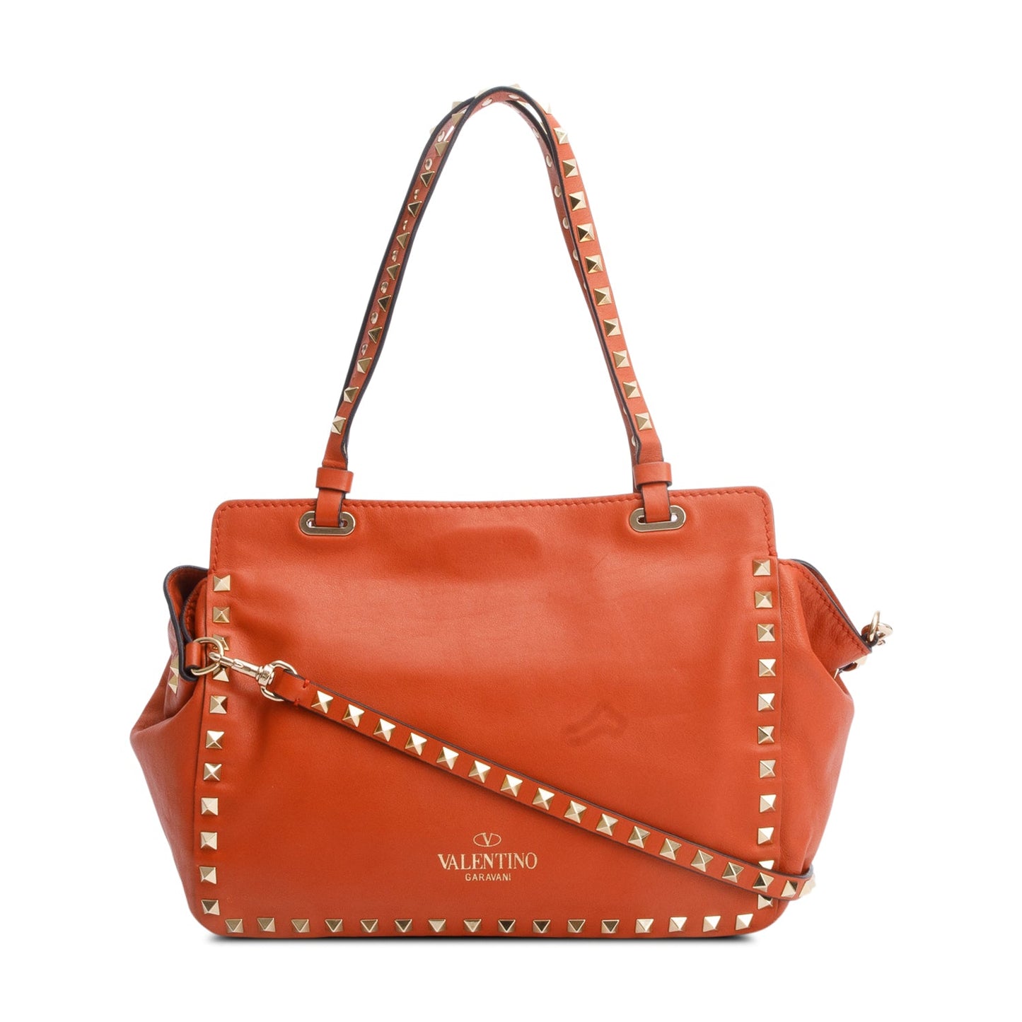 Valentino Coral Calfskin Leather Small Rockstud Tote Bag