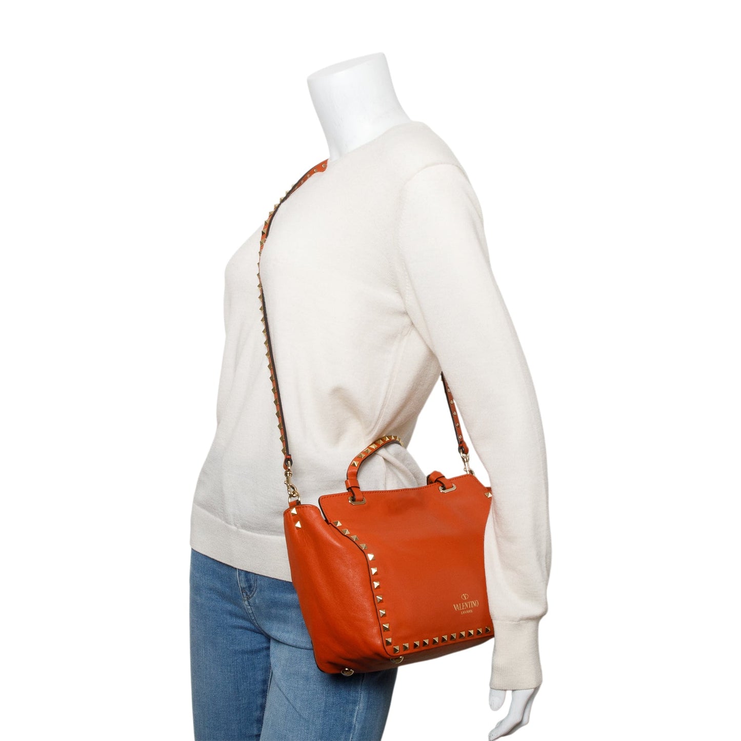 Valentino Coral Calfskin Leather Small Rockstud Tote Bag
