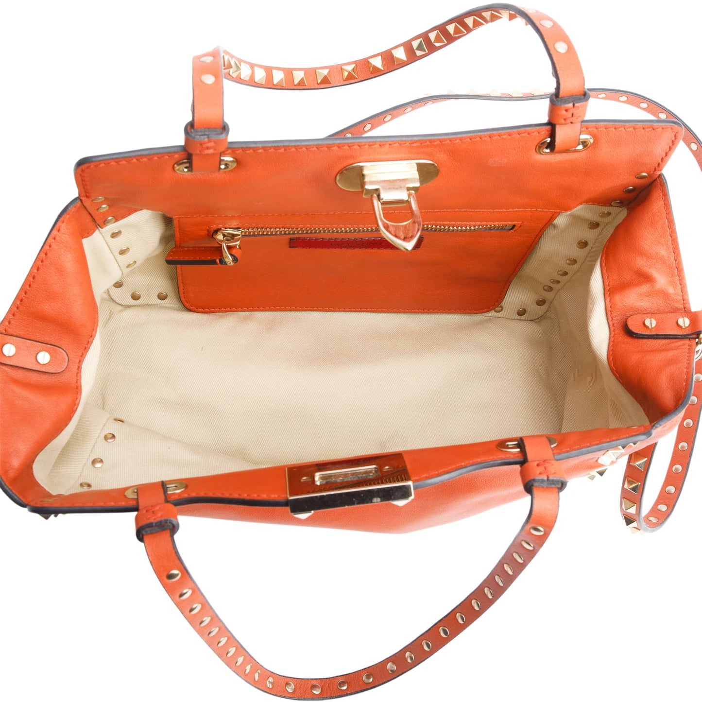 Valentino Coral Calfskin Leather Small Rockstud Tote Bag