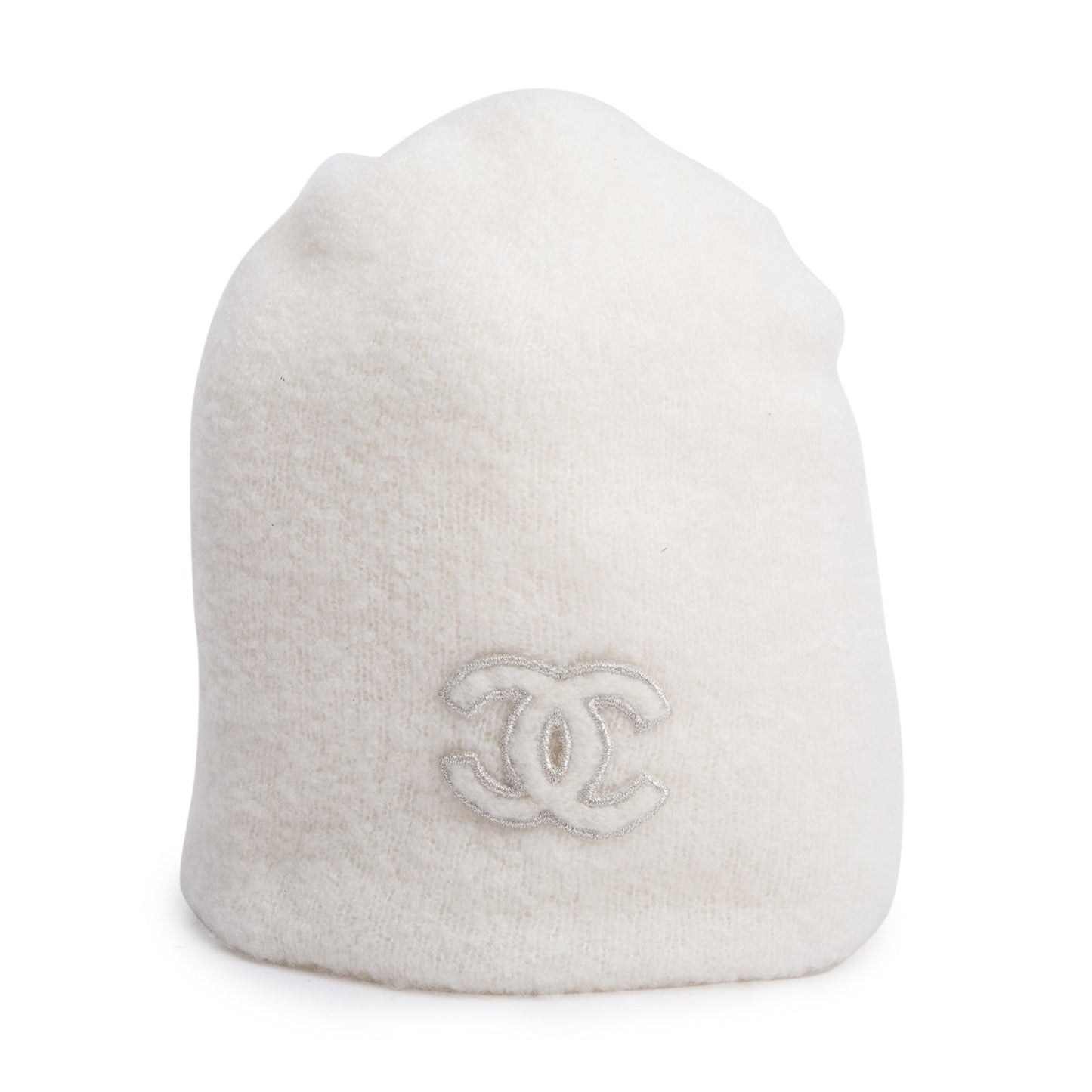 Chanel White Cashmere CC Logo Beanie