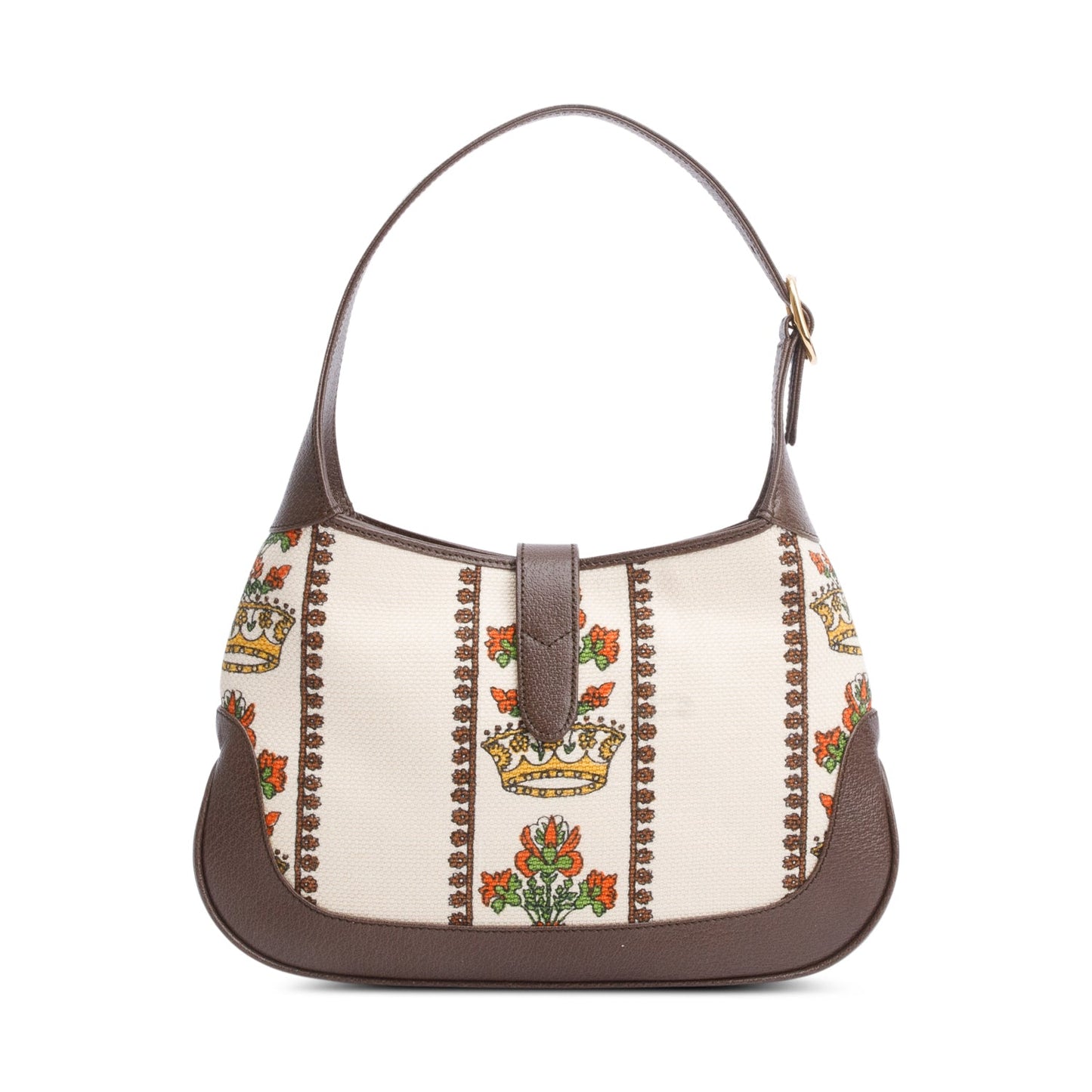 Gucci Neutral & Multicolor Music Is Mine Canvas Brown Leather Trim Small Jackie 1961 Shoulder Bag