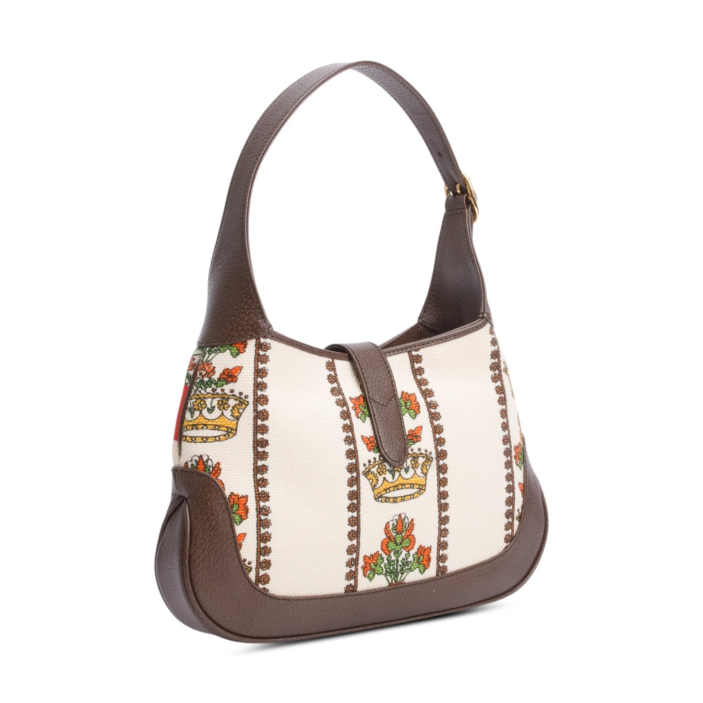 Gucci Neutral & Multicolor Music Is Mine Canvas Brown Leather Trim Small Jackie 1961 Shoulder Bag