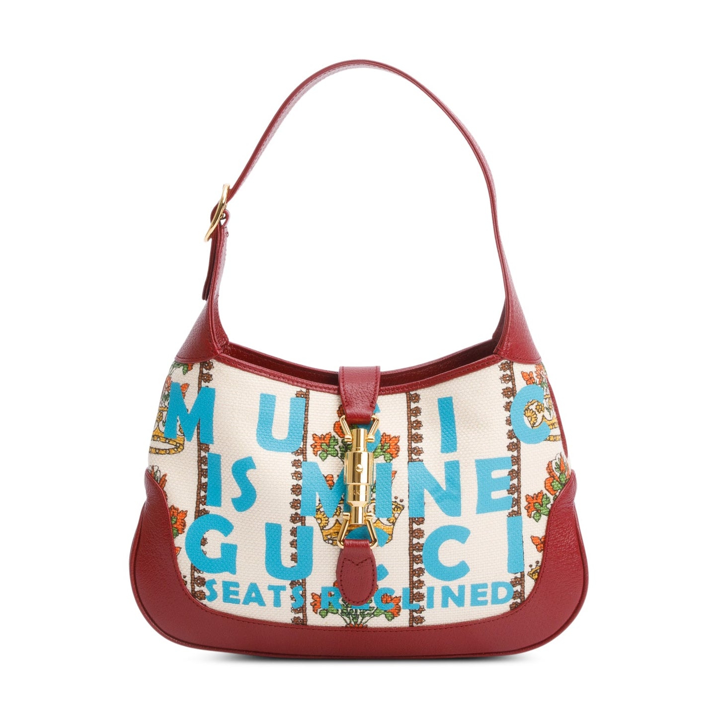 Gucci Neutral & Multicolor Music Is Mine Canvas Red Leather Trim Small Jackie 1961 Shoulder Bag