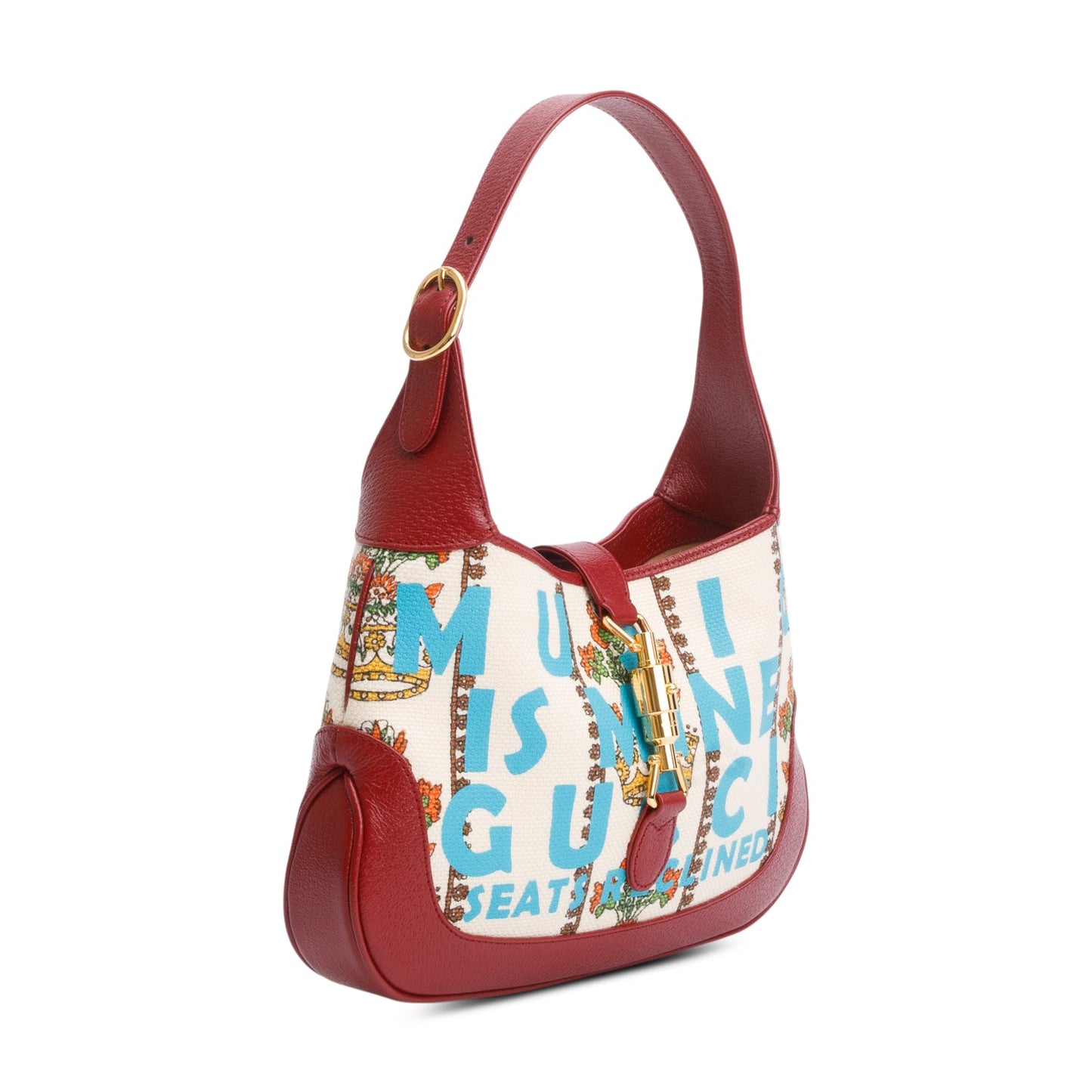 Gucci Neutral & Multicolor Music Is Mine Canvas Red Leather Trim Small Jackie 1961 Shoulder Bag