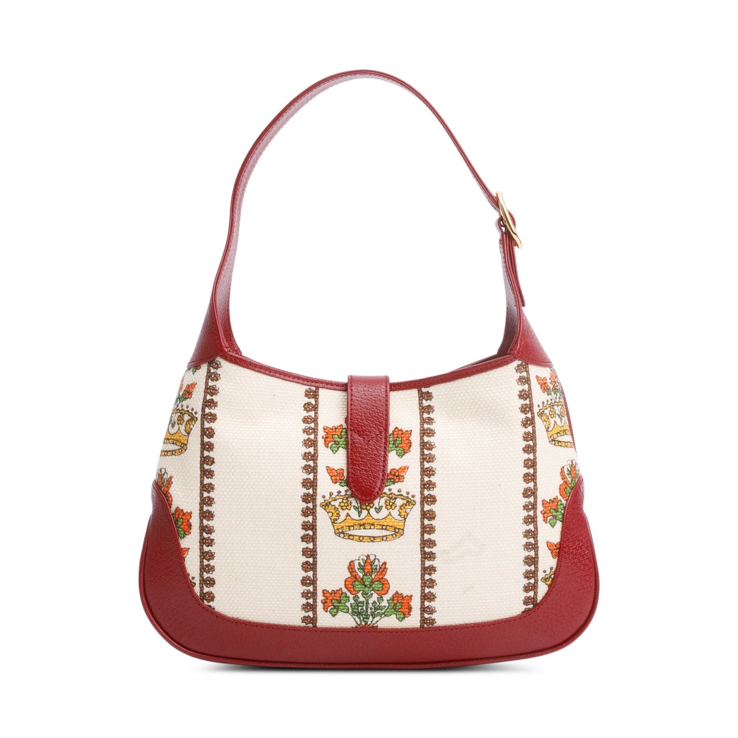 Gucci Neutral & Multicolor Music Is Mine Canvas Red Leather Trim Small Jackie 1961 Shoulder Bag